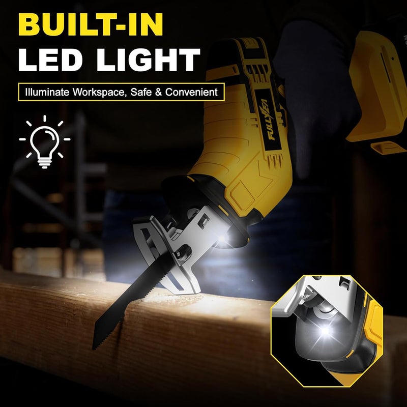 FULLYEA Cordless Reciprocating Saw, 0-3500 RPM Electric Saws with 4 Blades & 2 Batteries, Tool‑Free Change, Handheld Saw Lightweight, Battery Reciprocating Saws for Cutting Wood PVC Pipe (Yellow) - Image 3